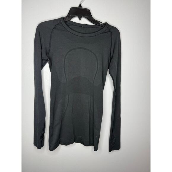 Lululemon Women’s Size 6 Swiftly Tech Long Sleeve Black Seamless Active Top 6 - Picture 2 of 5